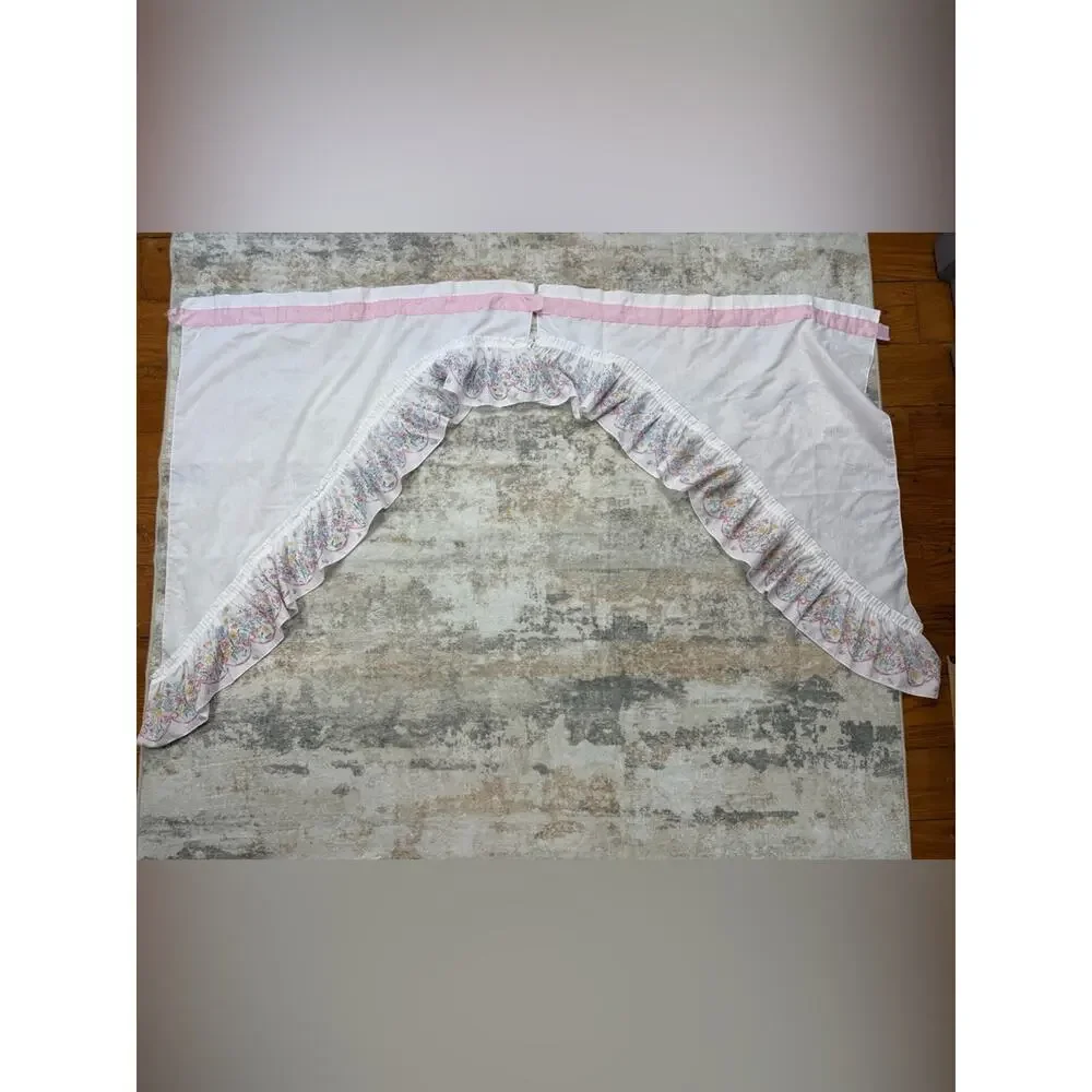 Vintage 4-Pc Cottagecore Cafe Curtains Valance Floral Butterflies USA